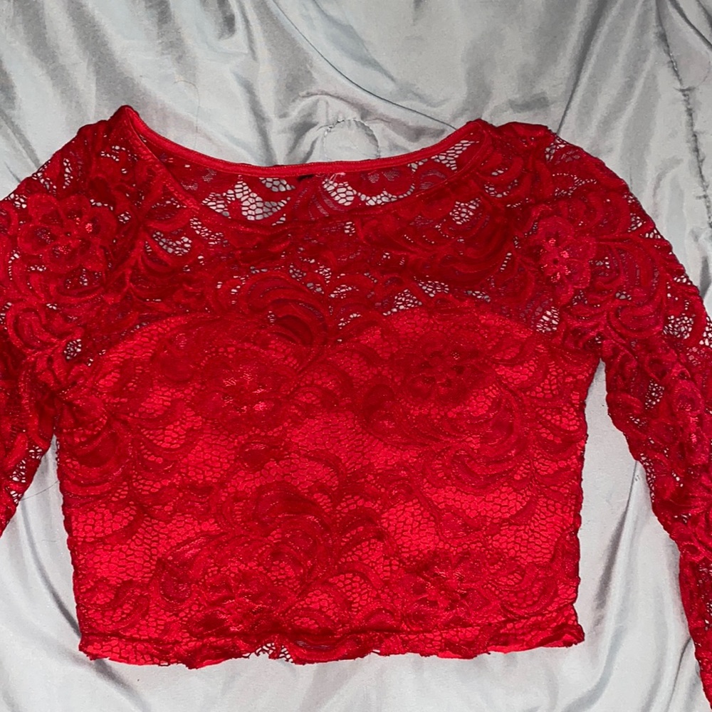 Red Long Sleeve Roses Top